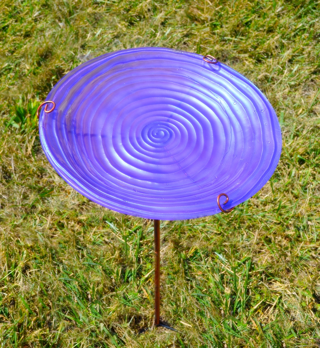 Embossed Purple Swirl Glass Birdbath Staked